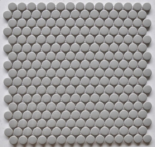 Grey 1" Penny Round Glossy Porcelain Mosaic Tile 12x12