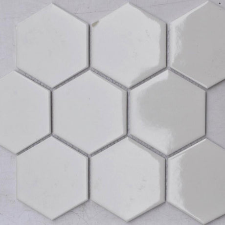 White Glossy 4" Hex Porcelain Mosaic Tile 10x12 Sheet