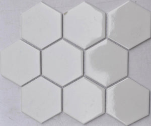 White Glossy 4" Hex Porcelain Mosaic Tile 10x12 Sheet