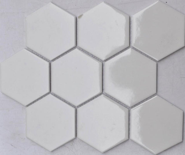 White Glossy 4" Hex Porcelain Mosaic Tile 10x12 Sheet