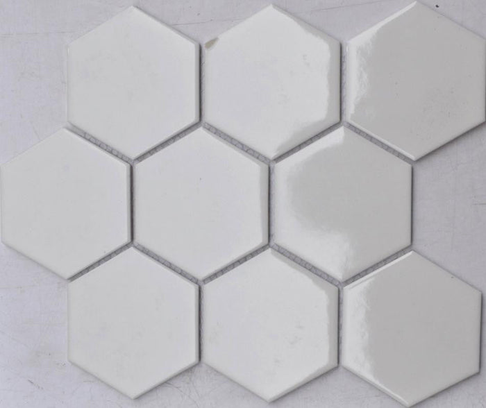 White Glossy 4" Hex Porcelain Mosaic Tile 10x12 Sheet 1