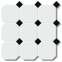 White 4" Octagon with Black Dot Porcelain Mosaic Tile 12x12 Sheet