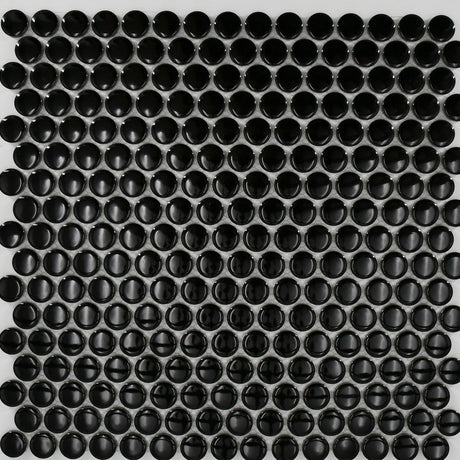 Black Glossy 1" Penny Round Porcelain Mosaic Tile 12x12 Sheet