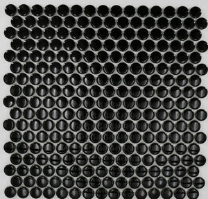 Black Glossy 1" Penny Round Porcelain Mosaic Tile 12x12 Sheet