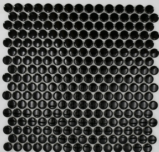 Black Glossy 1" Penny Round Porcelain Mosaic Tile 12x12 Sheet