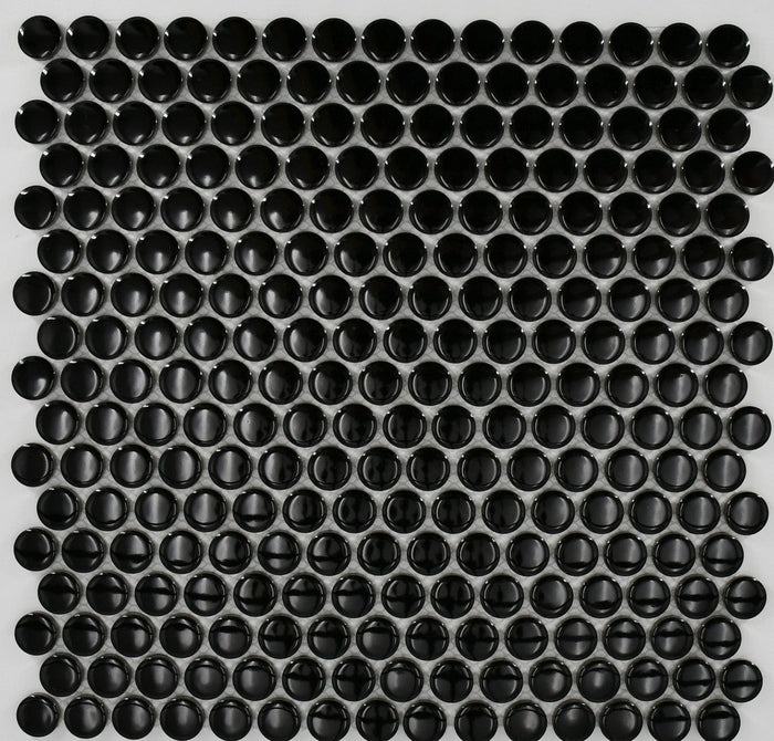 Black Glossy 1" Penny Round Porcelain Mosaic Tile 12x12 Sheet 1