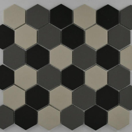 Grey Blend 2" Hex Matte Porcelain Mosaic Tile 10x12 Sheet