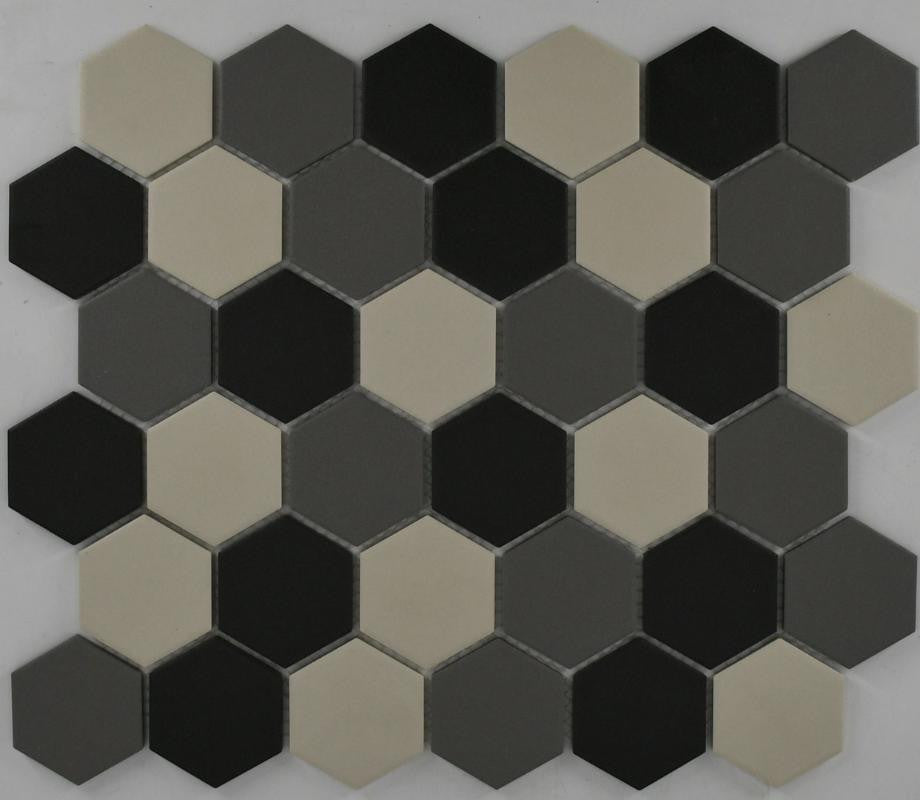Grey Blend 2" Hex Matte Porcelain Mosaic Tile 10x12 Sheet