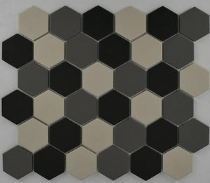 Grey Blend 2" Hex Matte Porcelain Mosaic Tile 10x12 Sheet