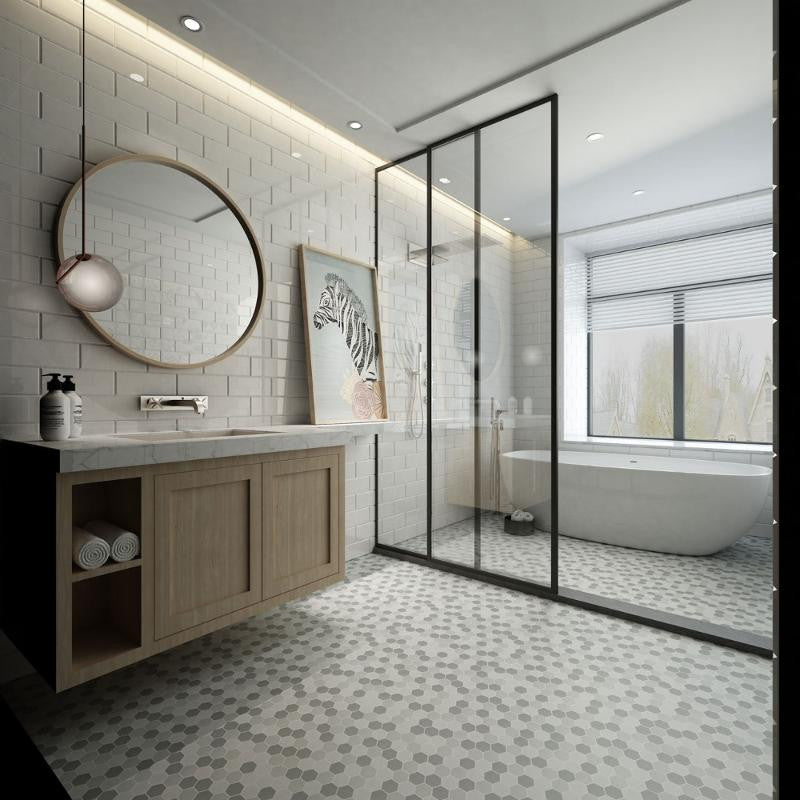 Grey Blend 2" Hex Matte Porcelain Mosaic Tile 10x12 Sheet