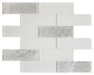 White Metallic 2x6 Glass Mosaic Tile 12x12 Sheet