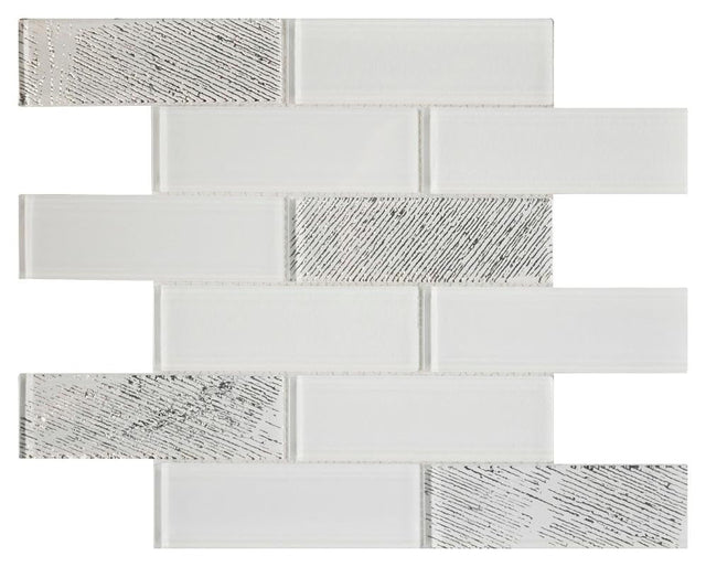 White Metallic 2x6 Glass Mosaic Tile 12x12 Sheet