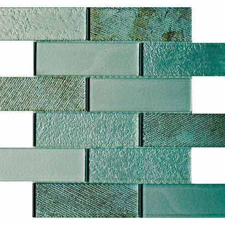 Mint Metallic 2x6 Glass Mosaic Tile 12x12 Sheet