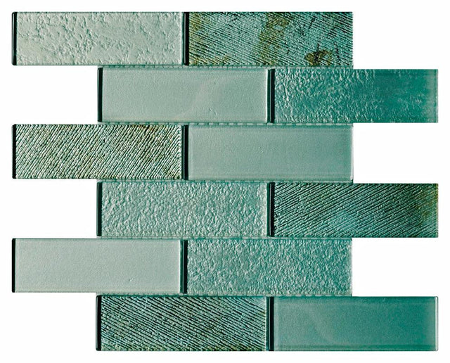 Mint Metallic 2x6 Glass Mosaic Tile 12x12 Sheet