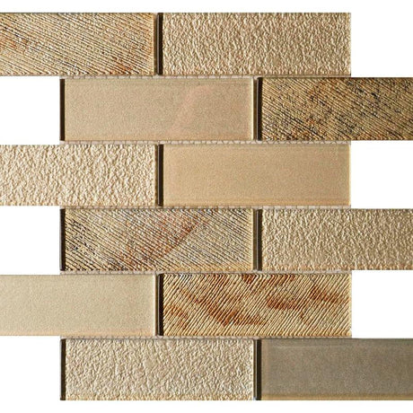 Champagne Metallic 2x6 Glass Mosaic Tile 12x12