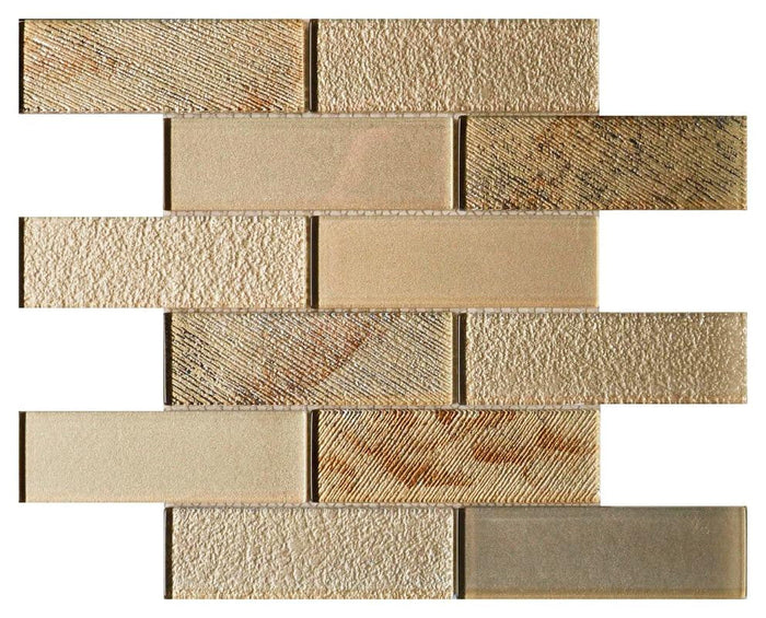 Champagne Metallic 2x6 Glass Mosaic Tile 12x12 1