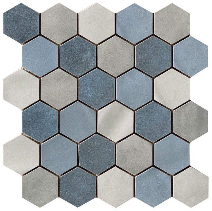 Materia Prima Mix Blue 2" Hex Porcelain Mosaic Tile 10x10 Sheet 1