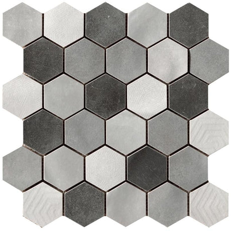 Materia Prima Mix Grey 2" Hex Porcelain Mosaic Tile 10x10 Sheet