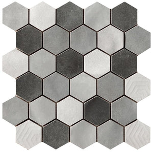 Materia Prima Mix Grey 2" Hex Porcelain Mosaic Tile 10x10 Sheet