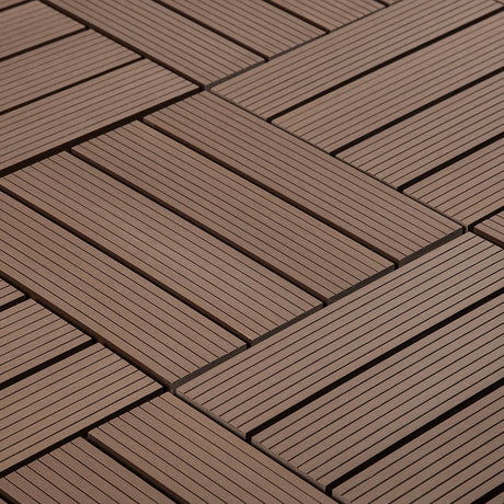 JF Outdoor Composite Interlocking Deck Tiles in Brown 12" x 12"