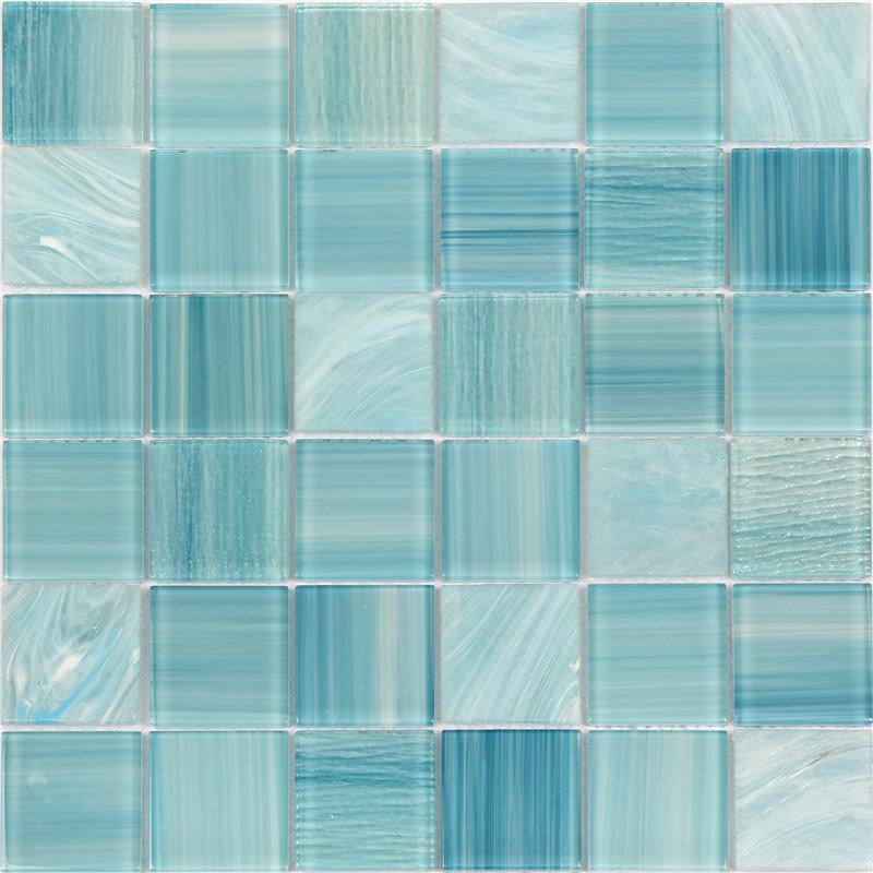 Crystal Teal Mix 2x2 Glass Mosaic Tile 12x12 Sheet
