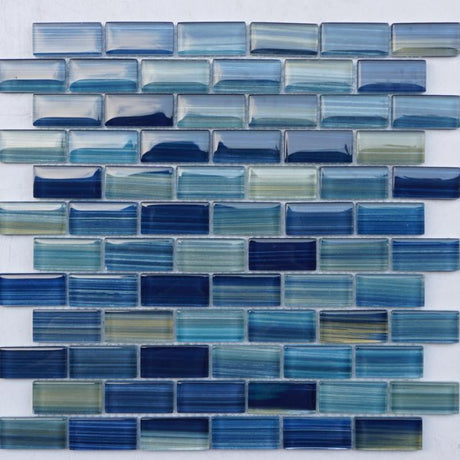 Pure Azure 1x2 Glass Mosaic 12x12 Sheet