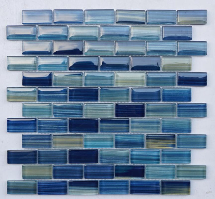 Pure Azure 1x2 Glass Mosaic 12x12 Sheet 1
