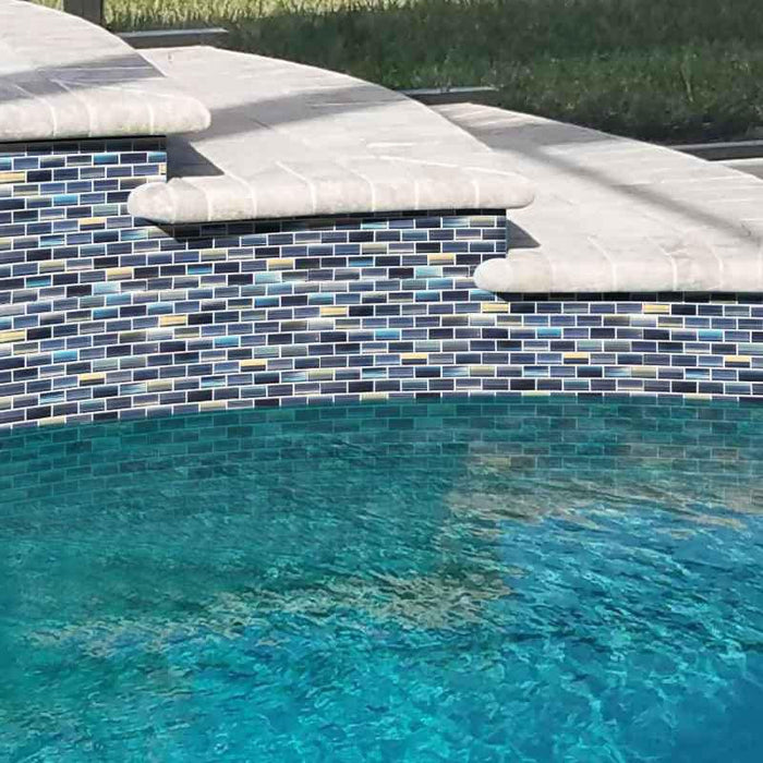Pure Azure 1x2 Glass Mosaic 12x12 Sheet 2