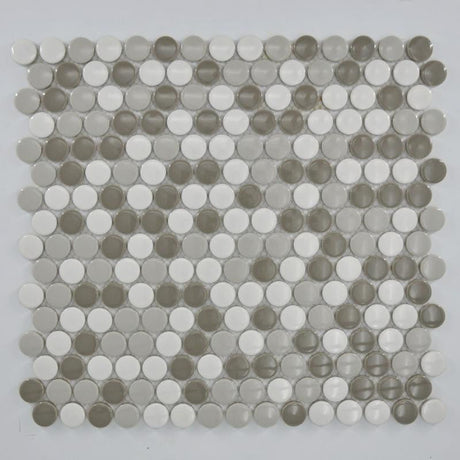 Grey Blend Penny Round Porcelain Mosaic Tile 12x12 Sheet