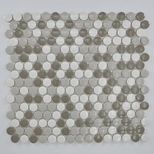 Grey Blend Penny Round Porcelain Mosaic Tile 12x12 Sheet