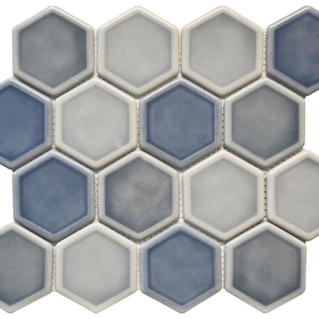 Ocean Mist Dimensional Hex Glass Mosaic Tile 12x12 Sheet