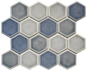 Ocean Mist Dimensional Hex Glass Mosaic Tile 12x12 Sheet