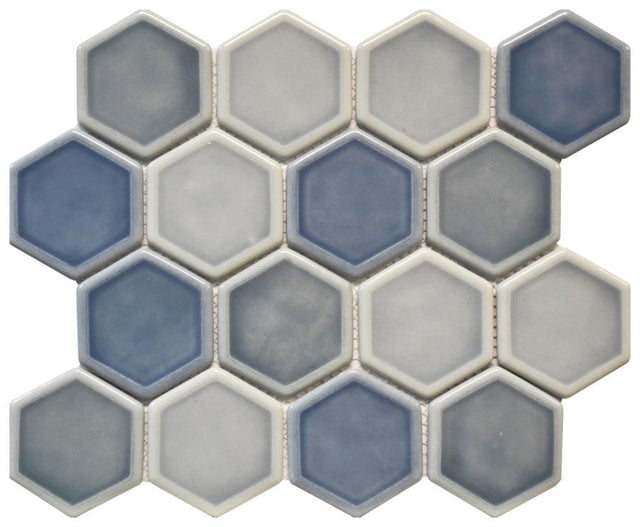 Ocean Mist Dimensional Hex Glass Mosaic Tile 12x12 Sheet