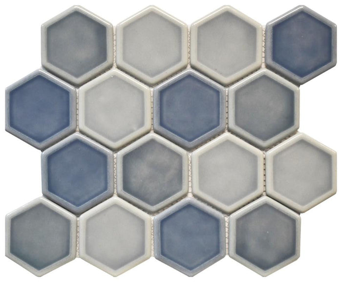 Ocean Mist Dimensional Hex Glass Mosaic Tile 12x12 Sheet 1