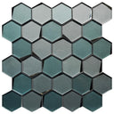 Teal Blend 3" Hex Beveled Glass Mosaic Tile 12x12 Sheet
