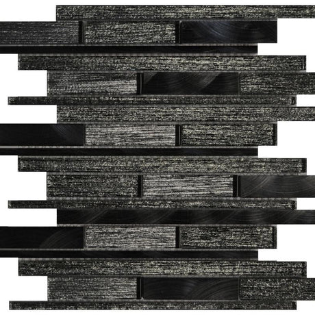 Silk Black Linear Glass Mosaic Tile 12x12 Sheet