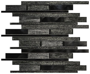 Silk Black Linear Glass Mosaic Tile 12x12 Sheet