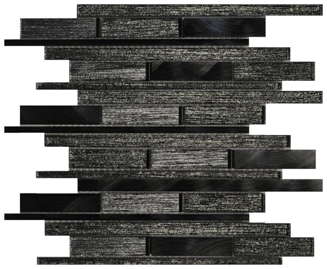 Silk Black Linear Glass Mosaic Tile 12x12 Sheet