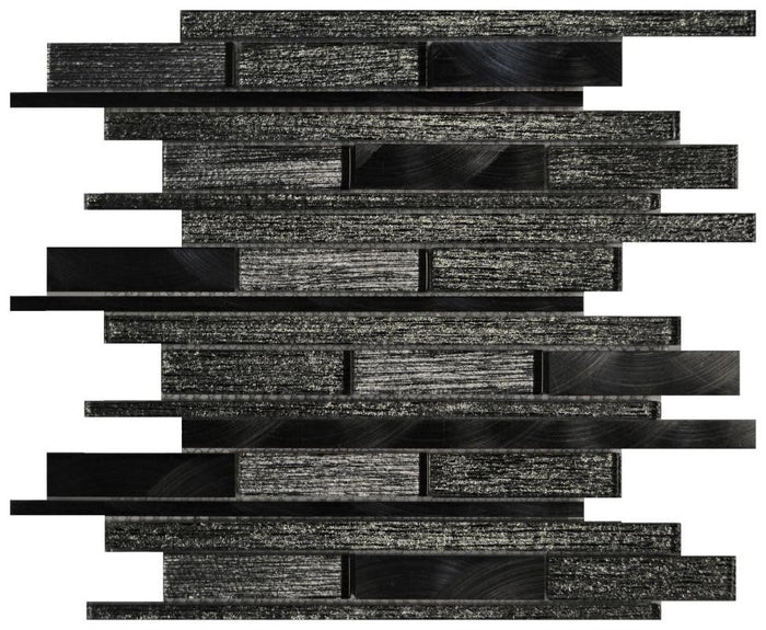 Silk Black Linear Glass Mosaic Tile 12x12 Sheet 1
