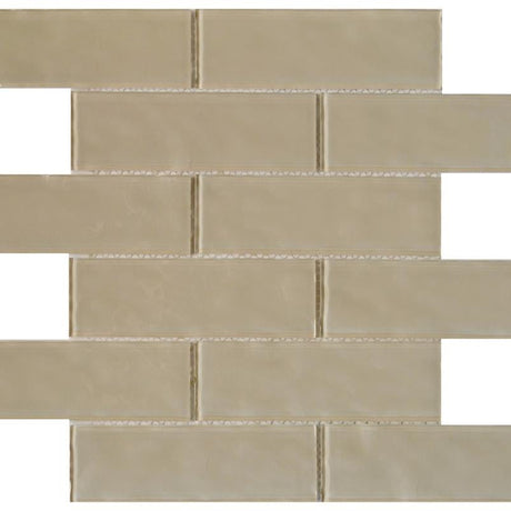 Ripple Cream 2x6 Glass Mosaic Tile 12x12 Sheet