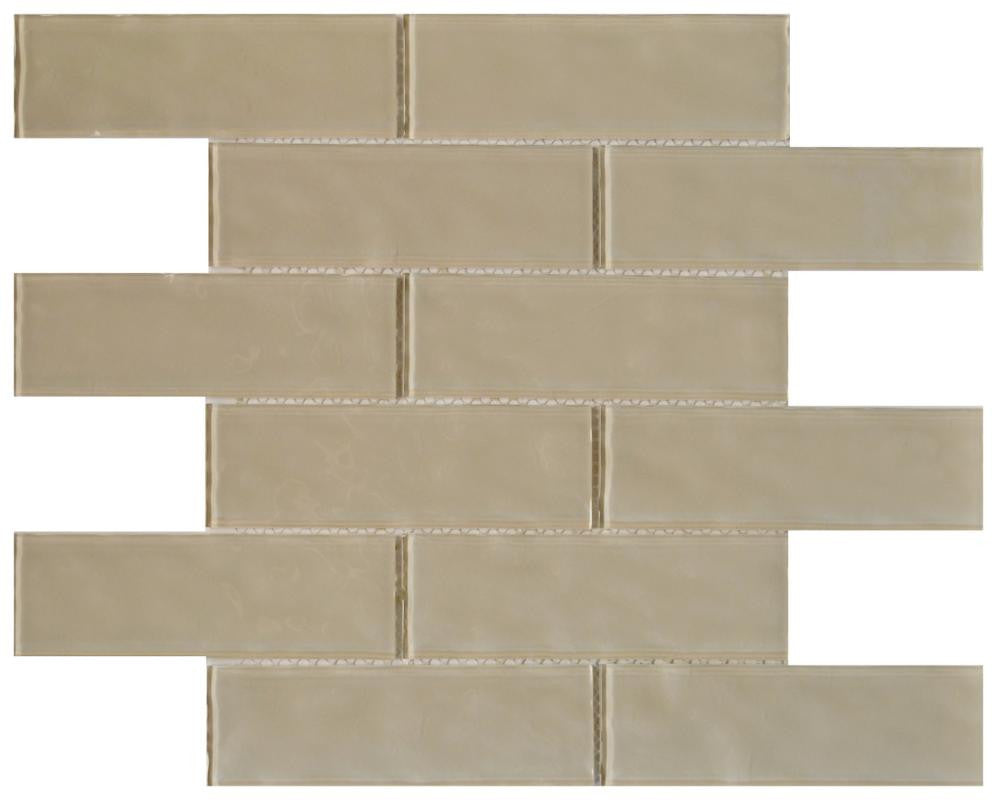 Ripple Cream 2x6 Glass Mosaic Tile 12x12 Sheet