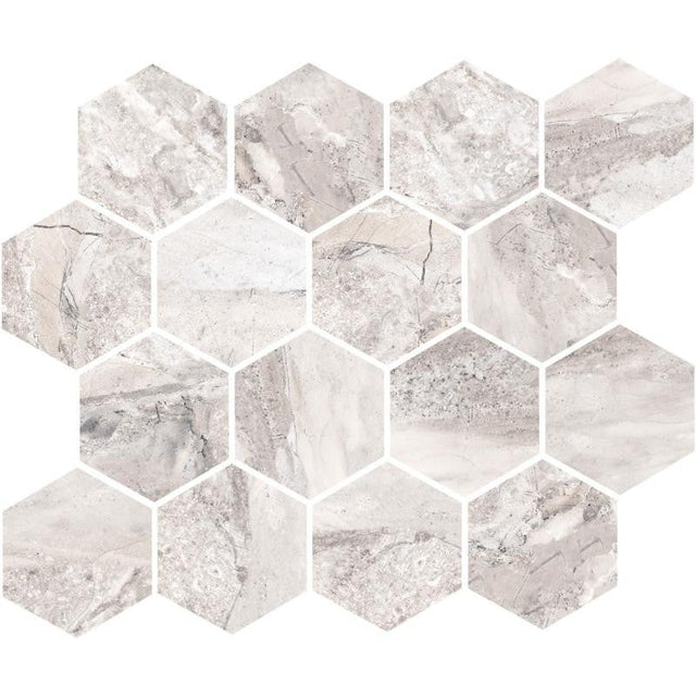 Fossilique Bedrock Beige 3" Hex Porcelain Mosaic Tile 10x12 Sheet