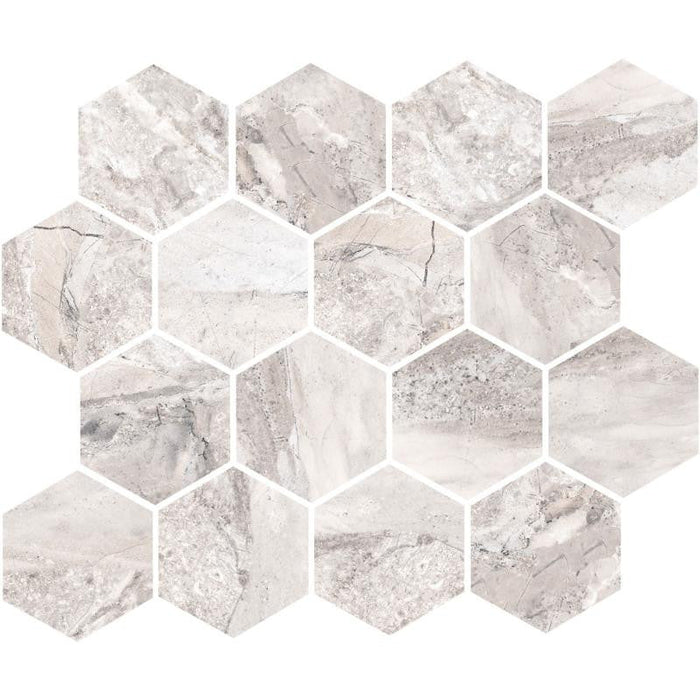 Fossilique Bedrock Beige 3" Hex Porcelain Mosaic Tile 10x12 Sheet 1