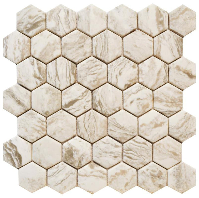 Marble Cream 2" Hex Glass Mosaic Tile 12x12 Sheet
