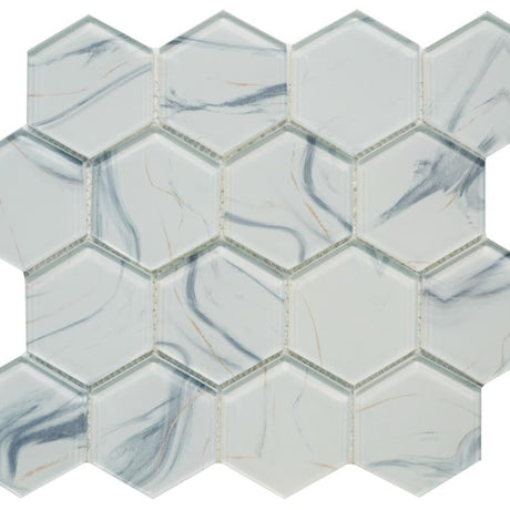 Ink Glass 3" Hex Mosaic Tile 12x12