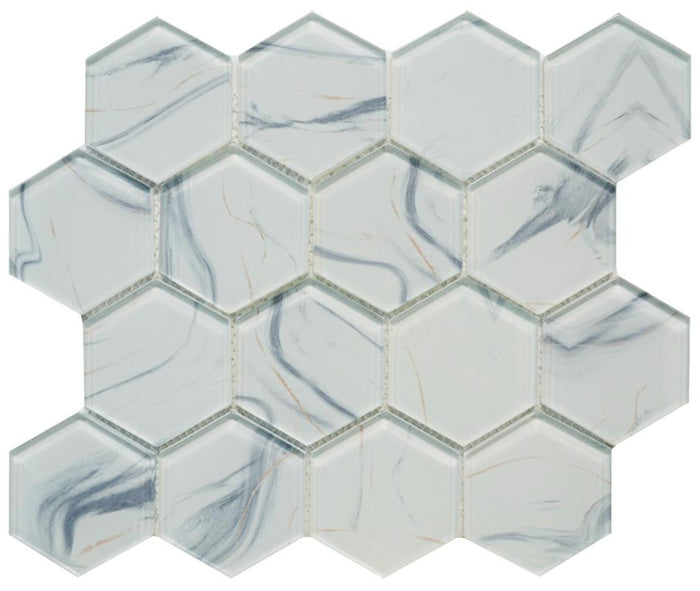 Ink Glass 3" Hex Mosaic Tile 12x12 1