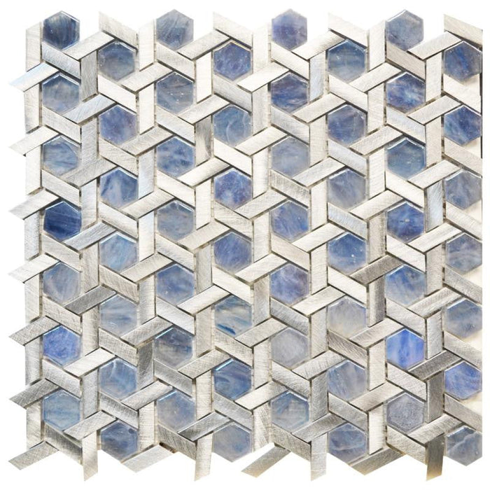 Lapis Glass and Metal Star Mosaic Tile 12x12 Sheet 1