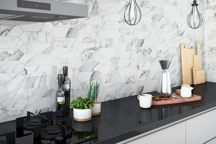 Alps Bianco Polished Picket Porcelain Mosaic Tile 11x18 2