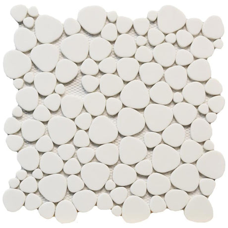 White Glass Pebble Matte Mosaic Tile 12x12 Sheet
