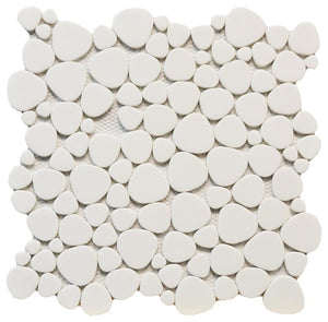 White Glass Pebble Matte Mosaic Tile 12x12 Sheet